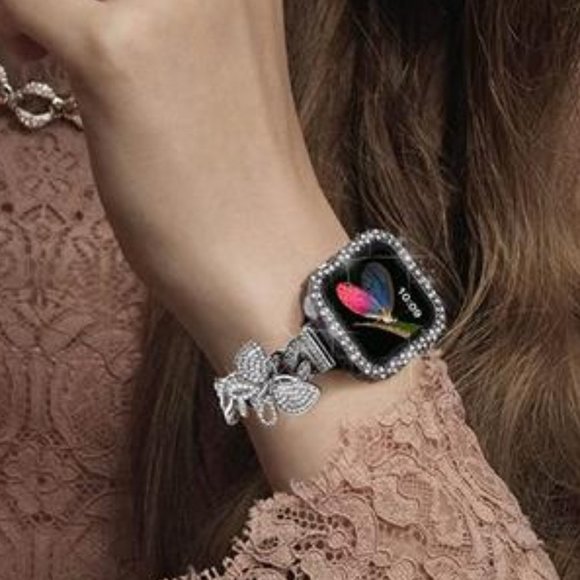 NEW Bling Rhinestone Butterfly Apple Watch Band+Case